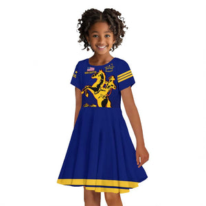 Personalized Afro Buffalo Soldiers Kid Short Sleeve Dress BSMC United States Army Blue