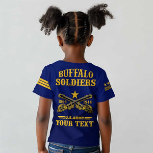 Personalized Afro Buffalo Soldiers Kid T shirt BSMC United States Army Blue