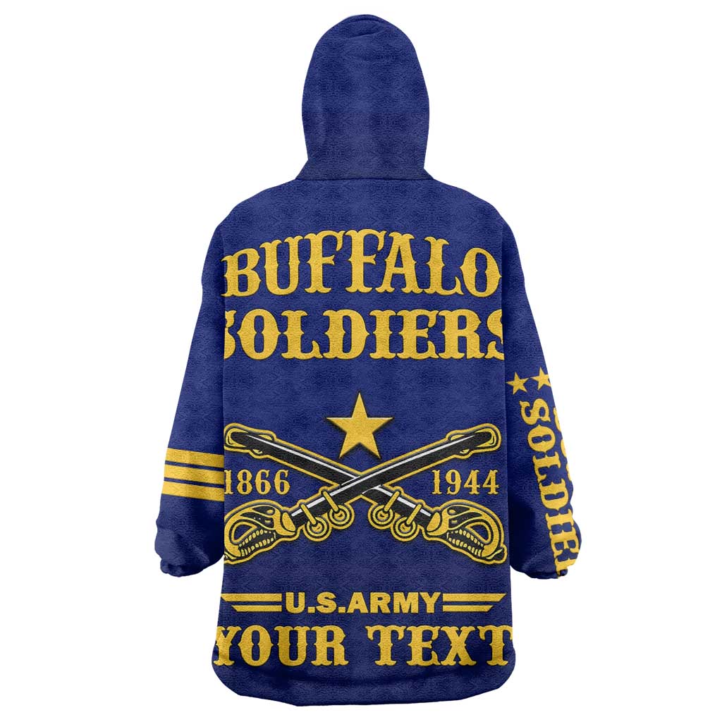 Personalized Afro Buffalo Soldiers KId Wearable Blanket Hoodie BSMC United States Army Blue