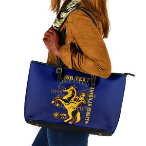 Personalized Afro Buffalo Soldiers Leather Tote Bag BSMC United States Army Blue