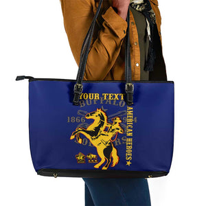 Personalized Afro Buffalo Soldiers Leather Tote Bag BSMC United States Army Blue