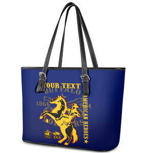 Personalized Afro Buffalo Soldiers Leather Tote Bag BSMC United States Army Blue