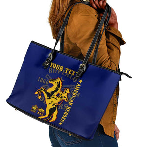 Personalized Afro Buffalo Soldiers Leather Tote Bag BSMC United States Army Blue