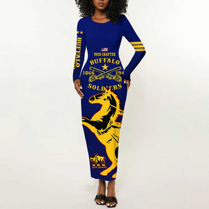 Personalized Afro Buffalo Soldiers Long Sleeve Bodycon Dress BSMC United States Army Blue