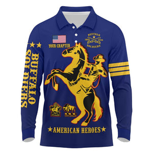 Personalized Afro Buffalo Soldiers Long Sleeve Polo Shirt BSMC United States Army Blue