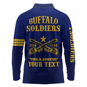 Personalized Afro Buffalo Soldiers Long Sleeve Polo Shirt BSMC United States Army Blue