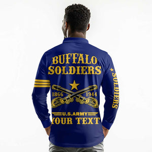 Personalized Afro Buffalo Soldiers Long Sleeve Polo Shirt BSMC United States Army Blue