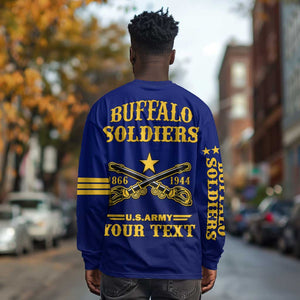 Personalized Afro Buffalo Soldiers Long Sleeve Shirt BSMC United States Army Blue LT14