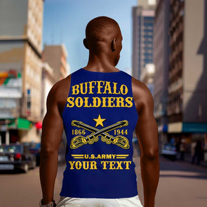 Personalized Afro Buffalo Soldiers Men Tank Top BSMC United States Army Blue