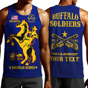 Personalized Afro Buffalo Soldiers Men Tank Top BSMC United States Army Blue