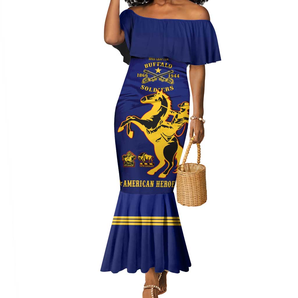 Personalized Afro Buffalo Soldiers Mermaid Dress BSMC United States Army Blue