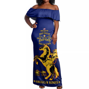 Personalized Afro Buffalo Soldiers Off Shoulder Maxi Dress BSMC United States Army Blue