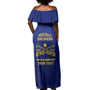 Personalized Afro Buffalo Soldiers Off Shoulder Maxi Dress BSMC United States Army Blue