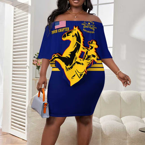 Personalized Afro Buffalo Soldiers Off Shoulder Short Dress BSMC United States Army Blue