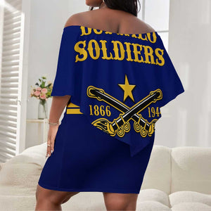 Personalized Afro Buffalo Soldiers Off Shoulder Short Dress BSMC United States Army Blue