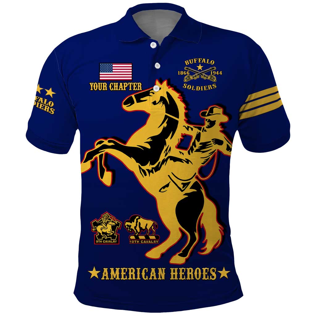 Personalized Afro Buffalo Soldiers Polo Shirt BSMC United States Army Blue