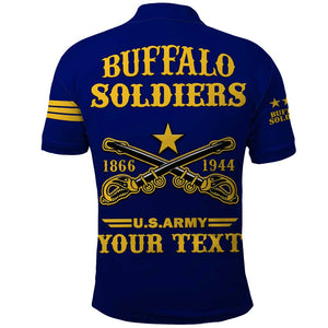 Personalized Afro Buffalo Soldiers Polo Shirt BSMC United States Army Blue