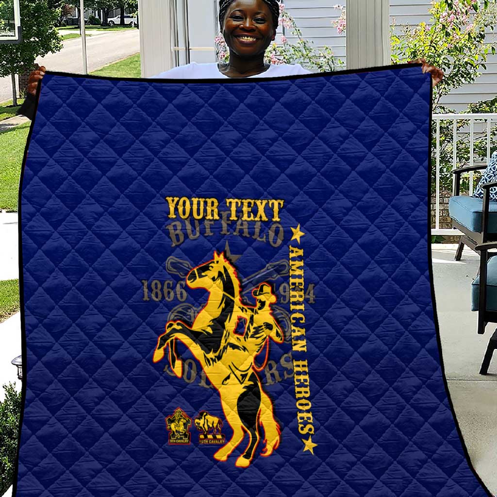 Personalized Afro Buffalo Soldiers Quilt BSMC United States Army Blue