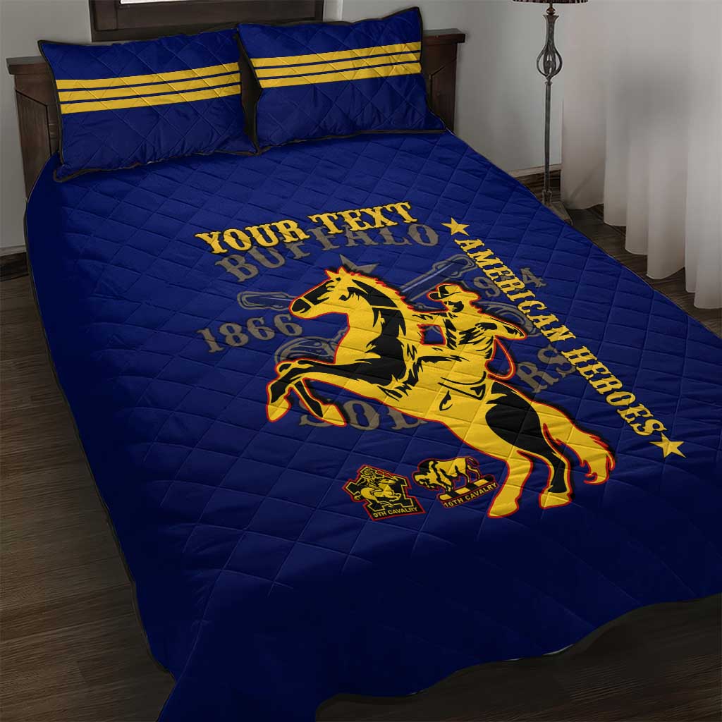 Personalized Afro Buffalo Soldiers Quilt Bed Set BSMC United States Army Blue