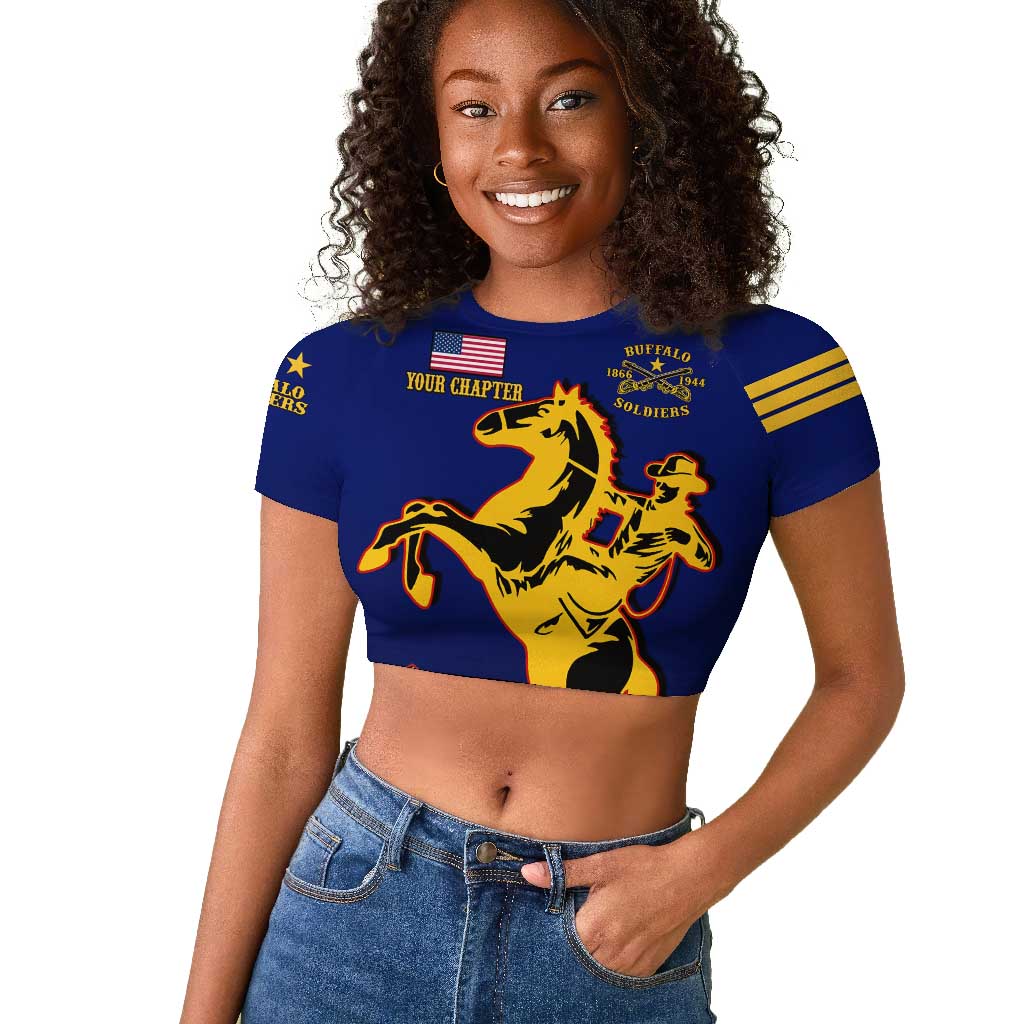 Personalized Afro Buffalo Soldiers Raglan Cropped T shirt BSMC United States Army Blue