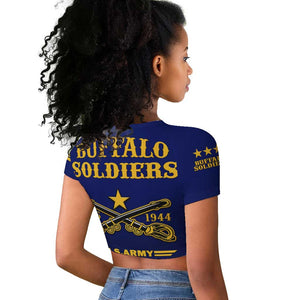 Personalized Afro Buffalo Soldiers Raglan Cropped T shirt BSMC United States Army Blue