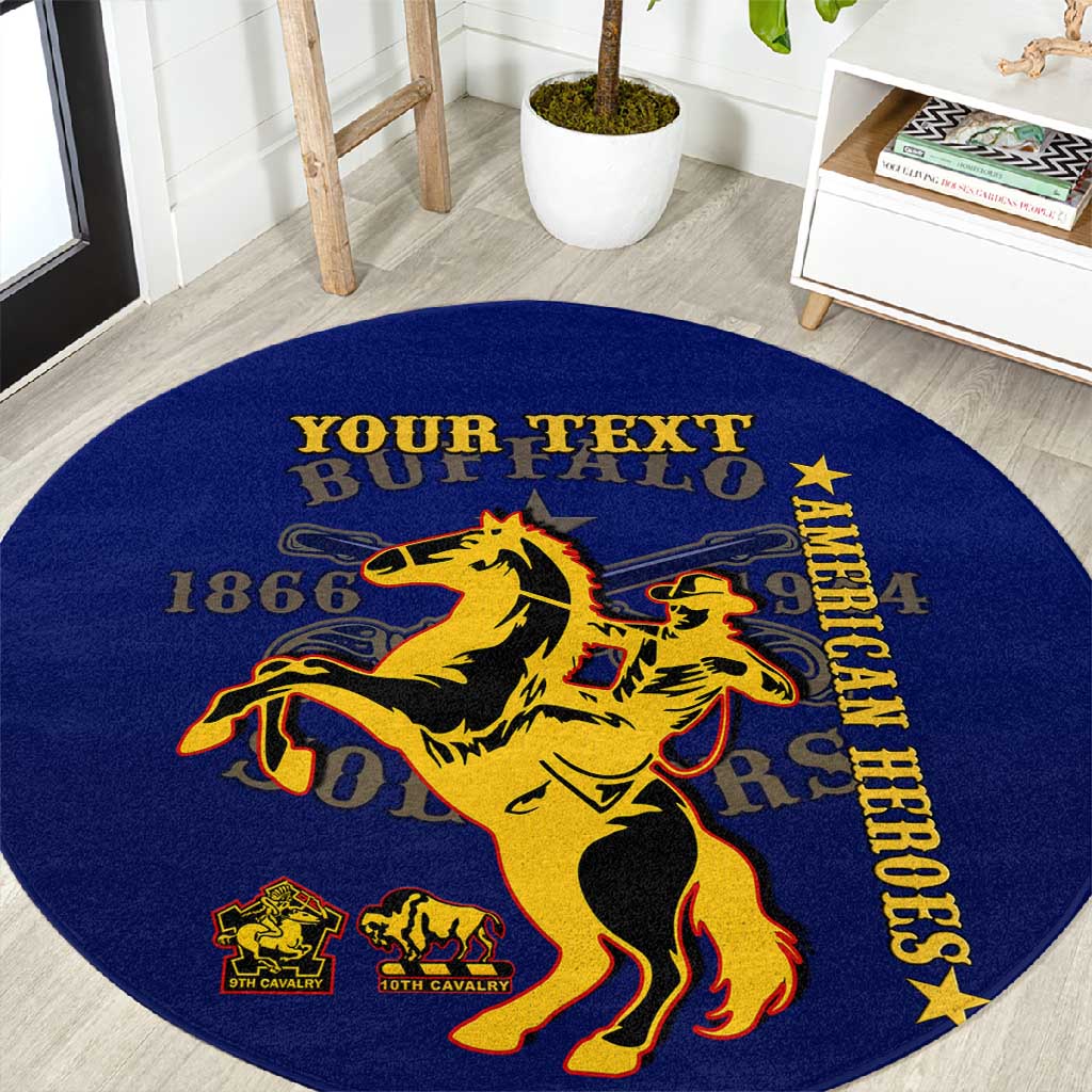 Personalized Afro Buffalo Soldiers Round Carpet BSMC United States Army Blue