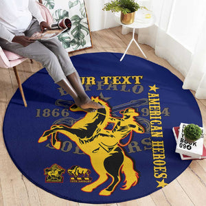 Personalized Afro Buffalo Soldiers Round Carpet BSMC United States Army Blue