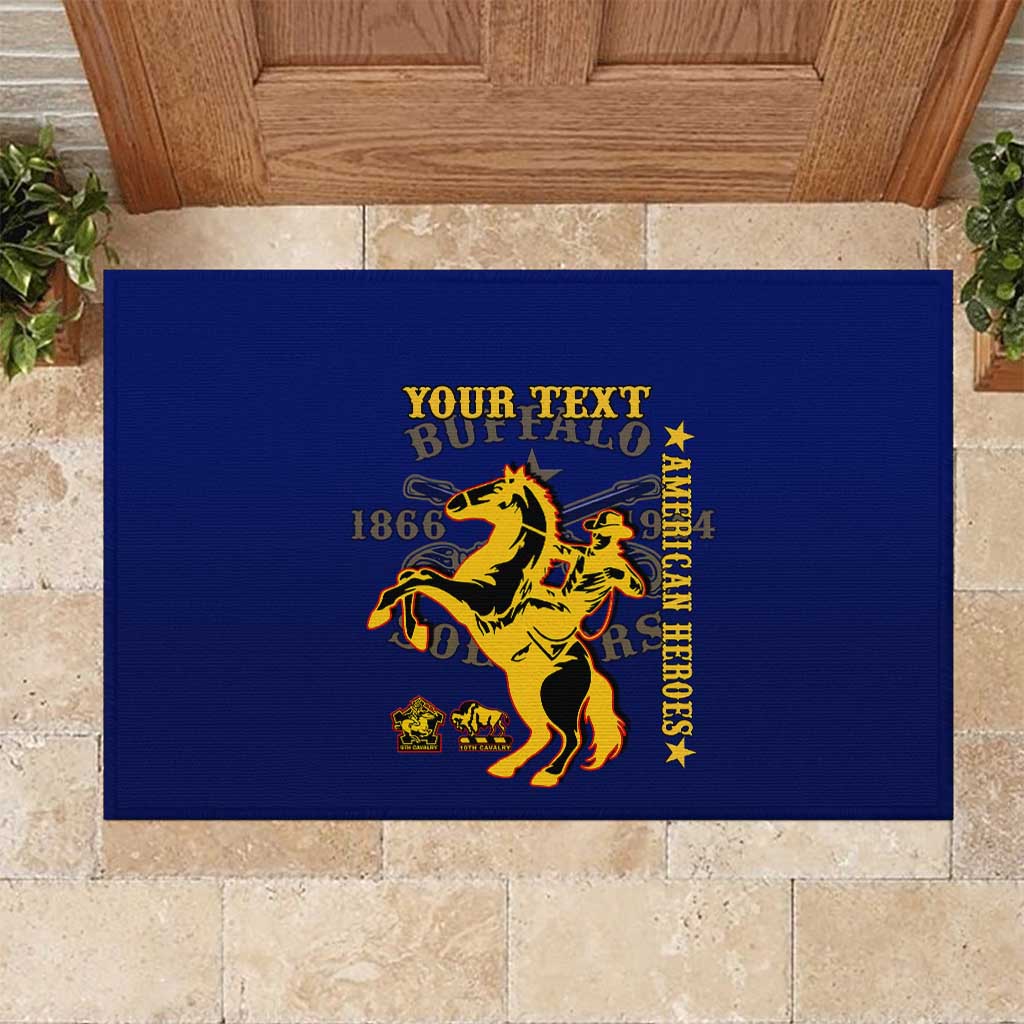 Personalized Afro Buffalo Soldiers Rubber Doormat BSMC United States Army Blue