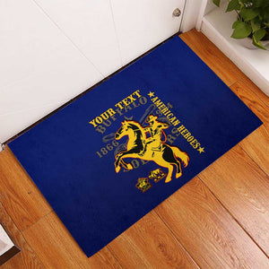 Personalized Afro Buffalo Soldiers Rubber Doormat BSMC United States Army Blue