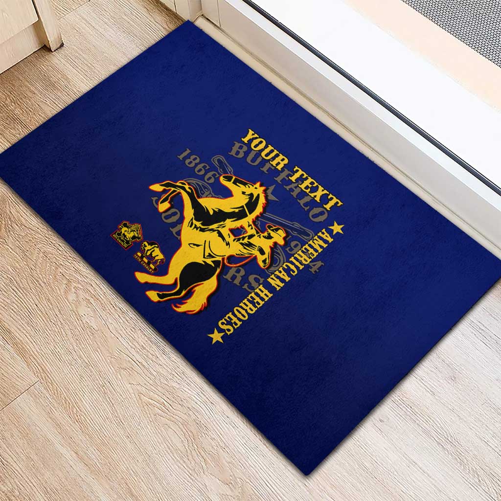 Personalized Afro Buffalo Soldiers Rubber Doormat BSMC United States Army Blue