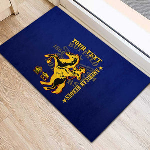 Personalized Afro Buffalo Soldiers Rubber Doormat BSMC United States Army Blue