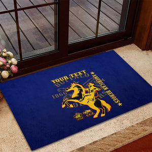 Personalized Afro Buffalo Soldiers Rubber Doormat BSMC United States Army Blue