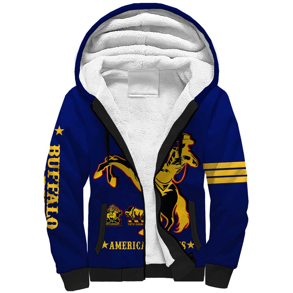 Personalized Afro Buffalo Soldiers Sherpa Hoodie BSMC United States Army Blue