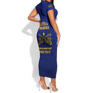 Personalized Afro Buffalo Soldiers Short Sleeve Bodycon Dress BSMC United States Army Blue