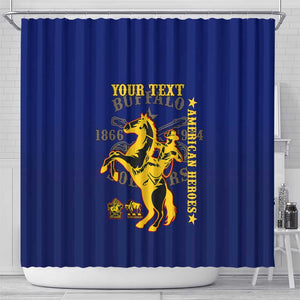 Personalized Afro Buffalo Soldiers Shower Curtain BSMC United States Army Blue