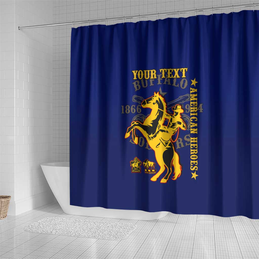 Personalized Afro Buffalo Soldiers Shower Curtain BSMC United States Army Blue