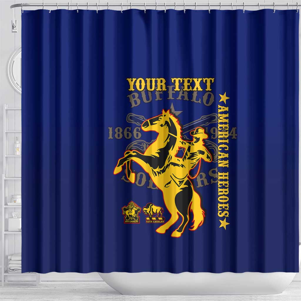 Personalized Afro Buffalo Soldiers Shower Curtain BSMC United States Army Blue