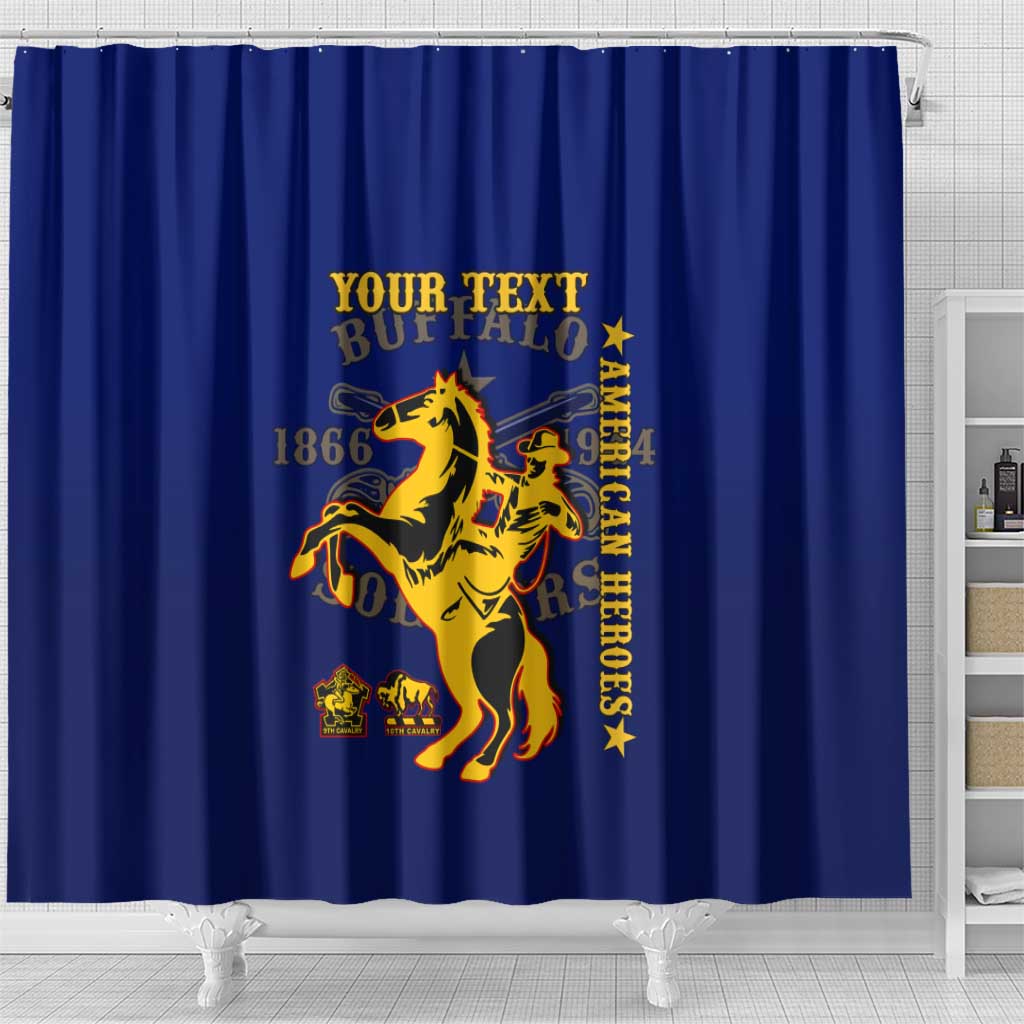 Personalized Afro Buffalo Soldiers Shower Curtain BSMC United States Army Blue