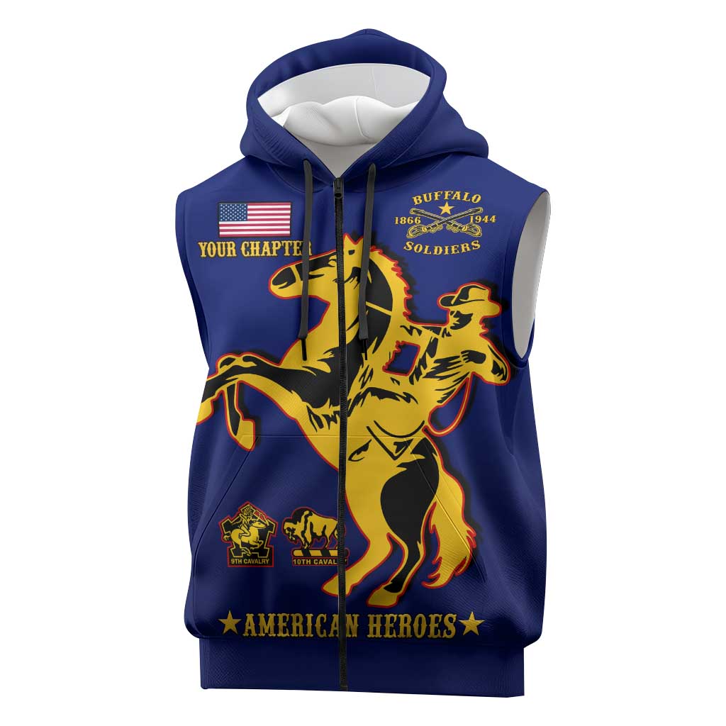 Personalized Afro Buffalo Soldiers Sleeveless Zip Hoodie BSMC United States Army Blue - African Pride
