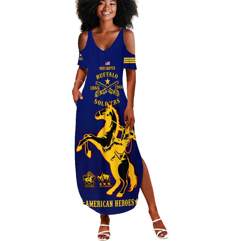 Personalized Afro Buffalo Soldiers Summer Maxi Dress BSMC United States Army Blue