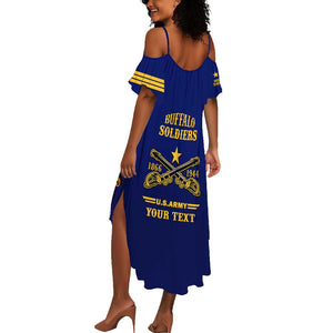 Personalized Afro Buffalo Soldiers Summer Maxi Dress BSMC United States Army Blue