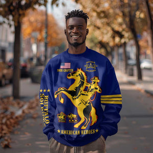 Personalized Afro Buffalo Soldiers Sweatshirt BSMC United States Army Blue