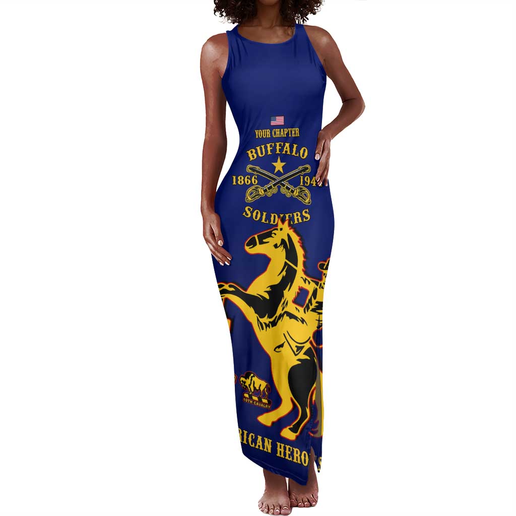 Personalized Afro Buffalo Soldiers Tank Maxi Dress BSMC United States Army Blue