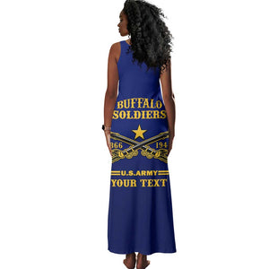 Personalized Afro Buffalo Soldiers Tank Maxi Dress BSMC United States Army Blue