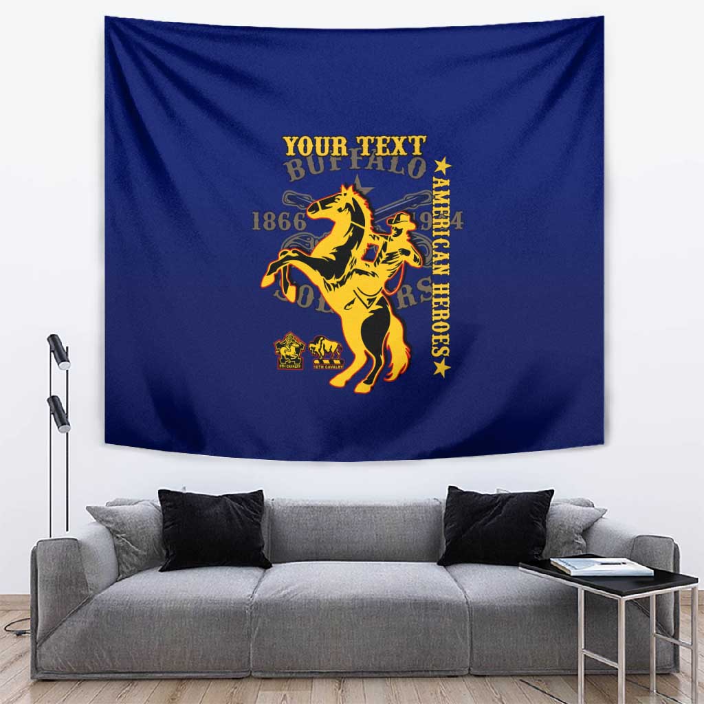 Personalized Afro Buffalo Soldiers Tapestry BSMC United States Army Blue