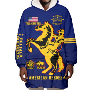 Personalized Afro Buffalo Soldiers Wearable Blanket Hoodie BSMC United States Army Blue