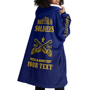 Personalized Afro Buffalo Soldiers Wearable Blanket Hoodie BSMC United States Army Blue