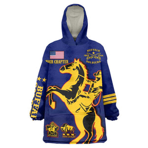 Personalized Afro Buffalo Soldiers Wearable Blanket Hoodie BSMC United States Army Blue