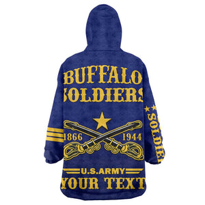 Personalized Afro Buffalo Soldiers Wearable Blanket Hoodie BSMC United States Army Blue