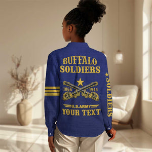 Personalized Afro Buffalo Soldiers Women Casual Shirt BSMC United States Army Blue